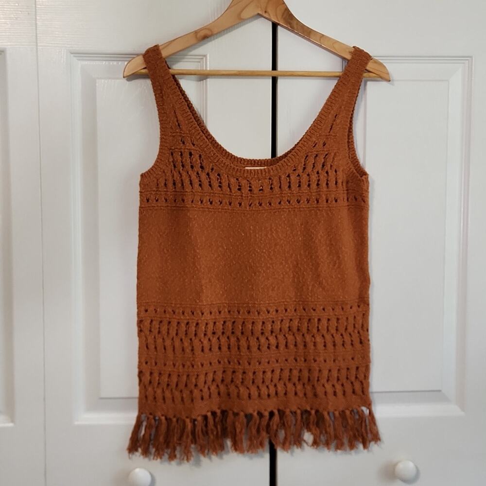 a.n.a Womens Burnt Orange Knit Sweater Tank Top Size XS  Fringe Boho Hippie NWOT